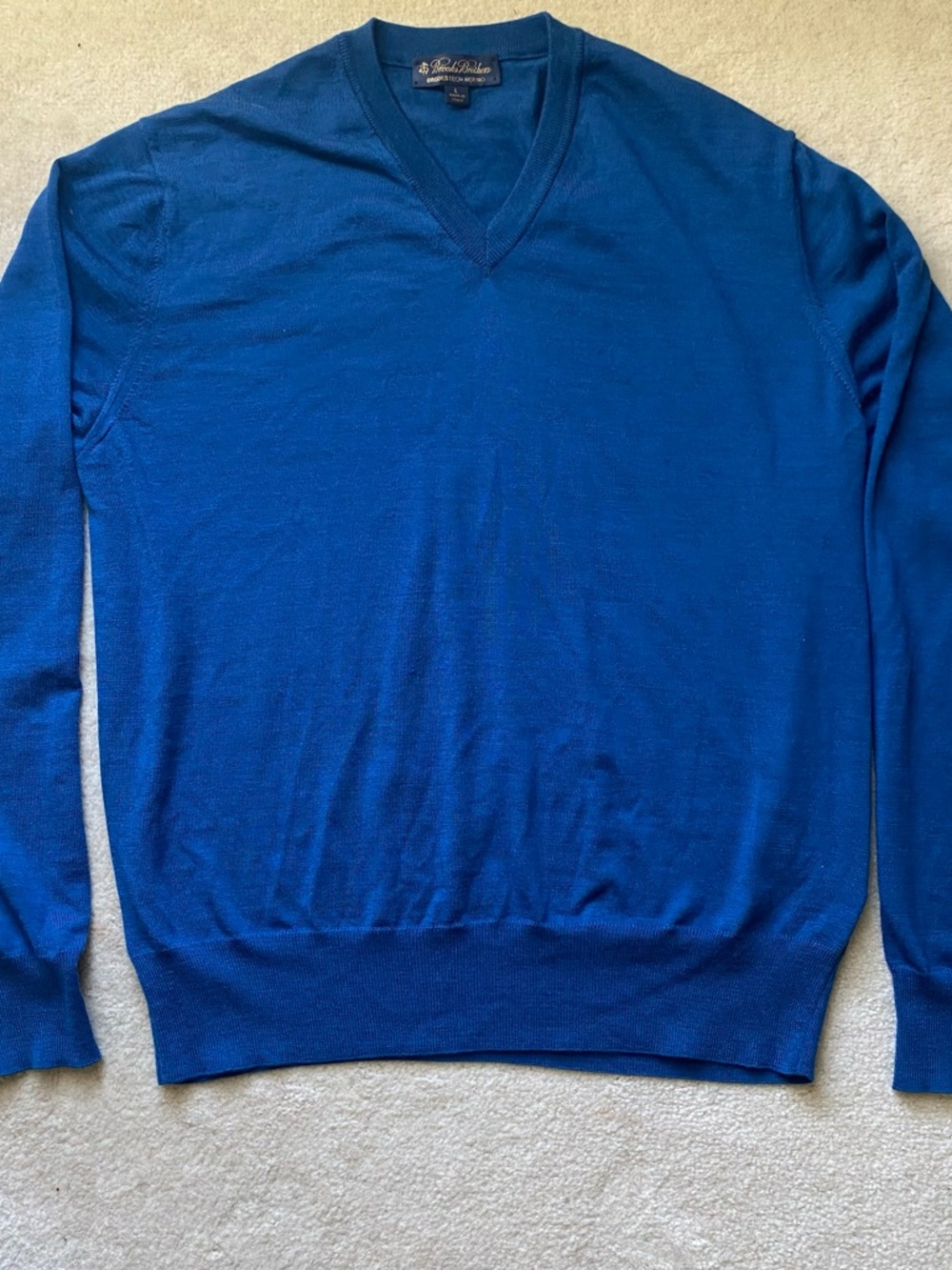 Brooks Brothers Brookstech Merino V-Neck Blue Sweater Large Made In Italy